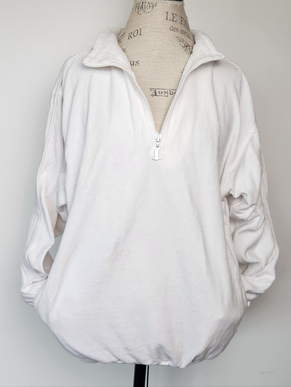 White Terry Cotton Track Pullover Sweatshirt